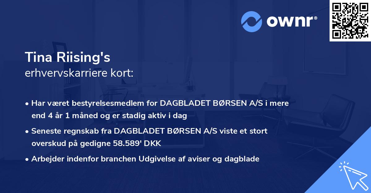 Tina Riising's erhvervskarriere kort