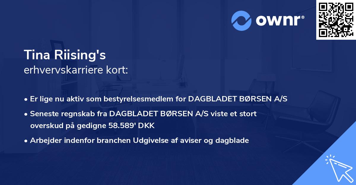 Tina Riising's erhvervskarriere kort