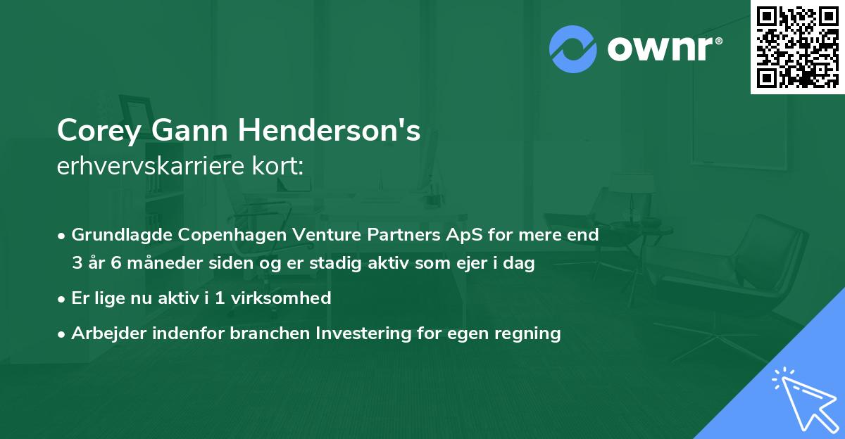 Corey Gann Henderson's erhvervskarriere kort