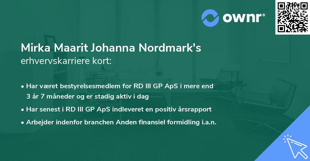 Mirka Maarit Johanna Nordmark's erhvervskarriere kort