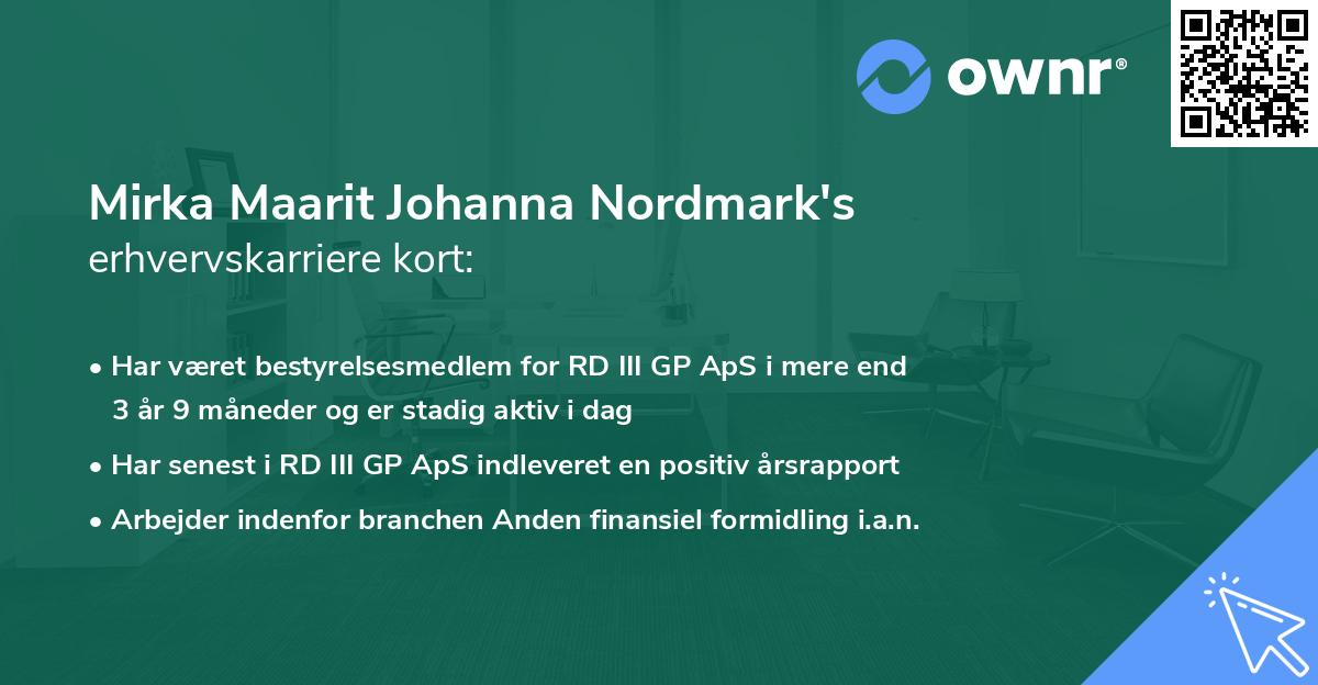 Mirka Maarit Johanna Nordmark's erhvervskarriere kort