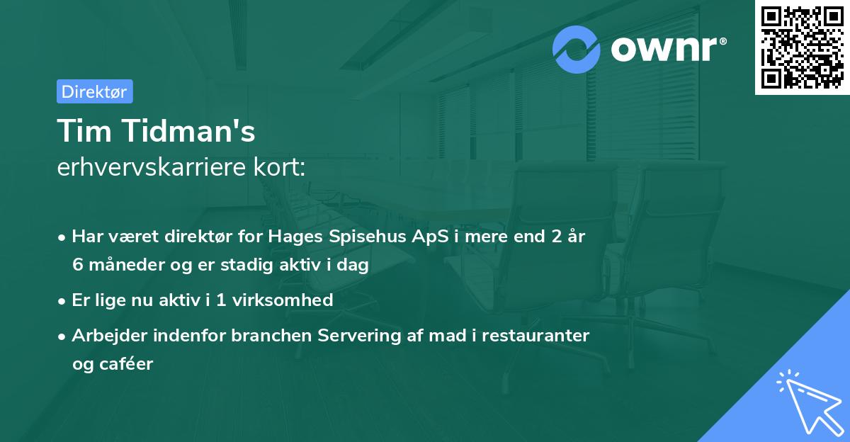 Tim Tidman's erhvervskarriere kort