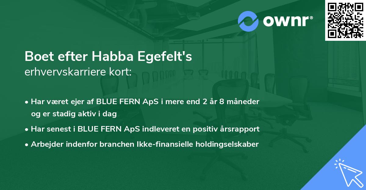 Boet efter Habba Egefelt's erhvervskarriere kort