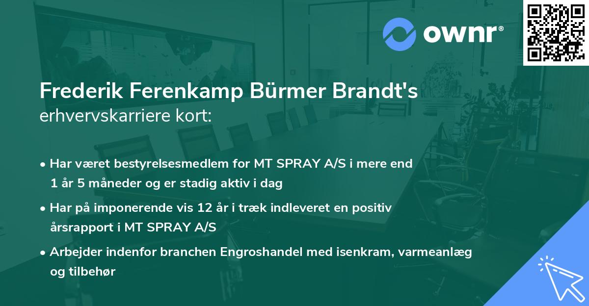 Frederik Ferenkamp Bürmer Brandt's erhvervskarriere kort