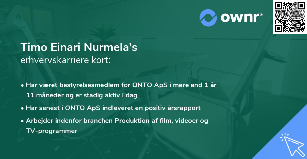 Timo Einari Nurmela's erhvervskarriere kort