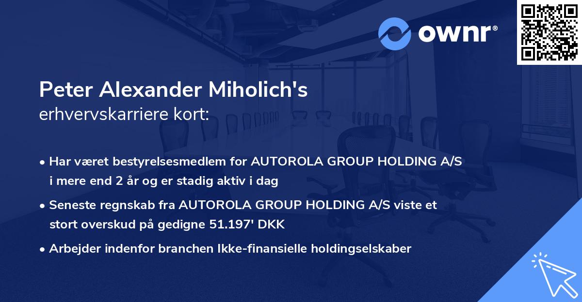 Peter Alexander Miholich's erhvervskarriere kort