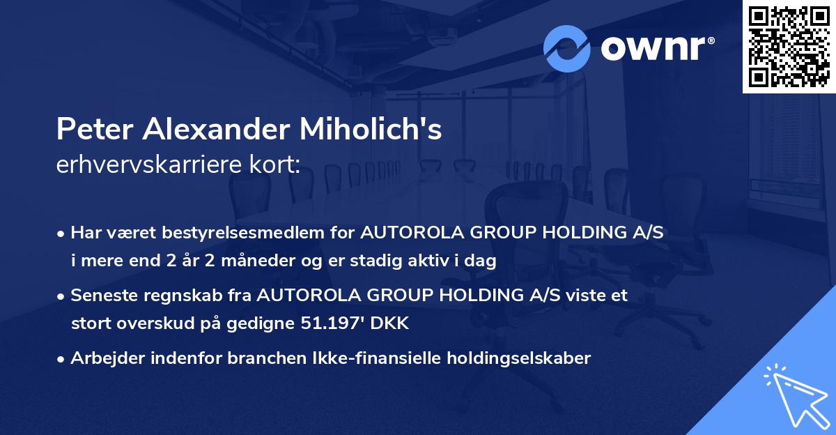 Peter Alexander Miholich's erhvervskarriere kort