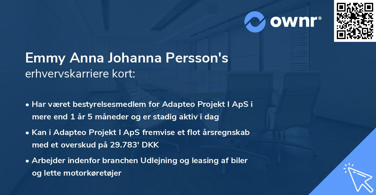 Emmy Anna Johanna Persson's erhvervskarriere kort