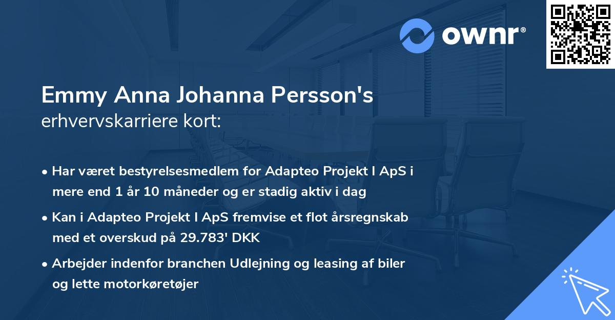Emmy Anna Johanna Persson's erhvervskarriere kort