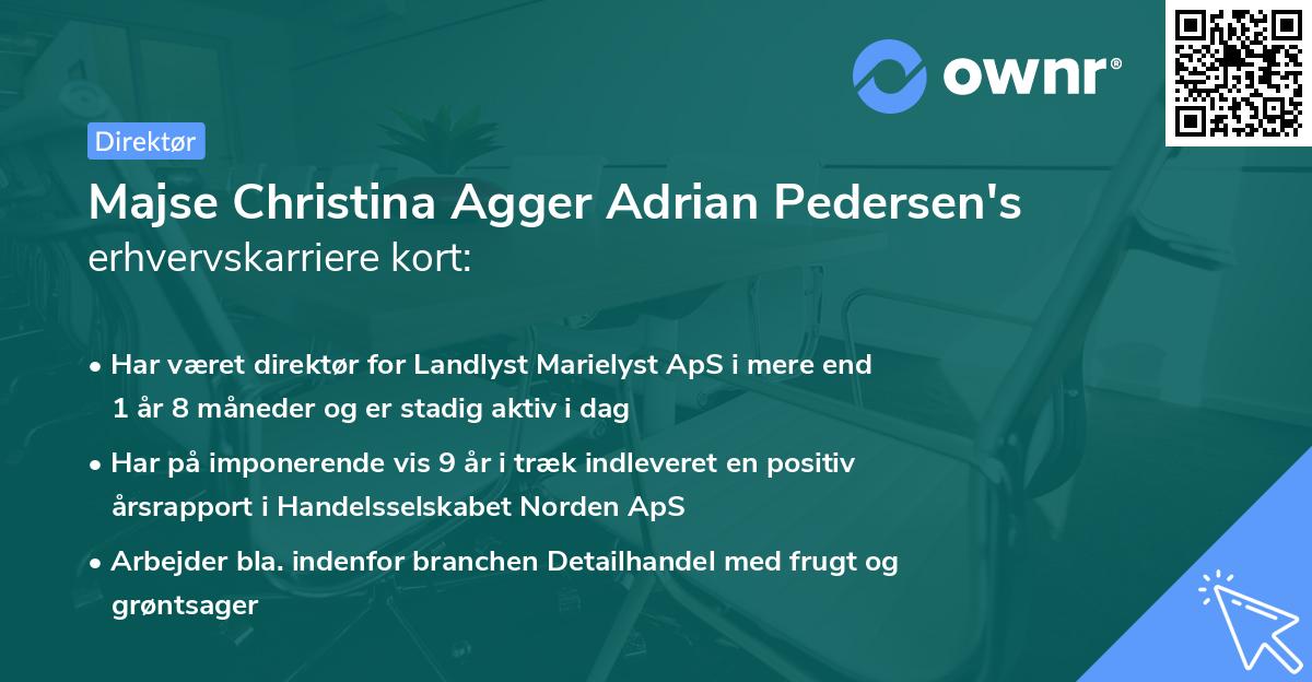 Majse Christina Agger Adrian Pedersen's erhvervskarriere kort