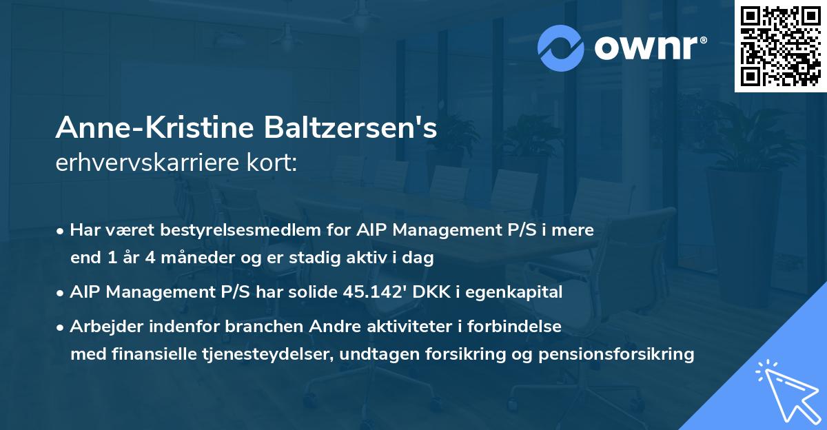 Anne-Kristine Baltzersen's erhvervskarriere kort