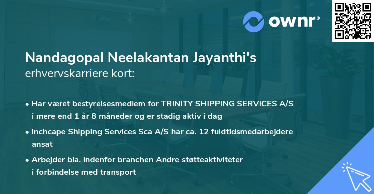 Nandagopal Neelakantan Jayanthi's erhvervskarriere kort