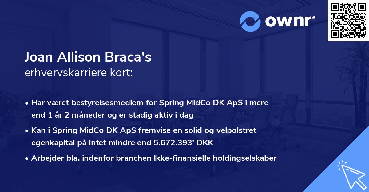 Joan Allison Braca's erhvervskarriere kort