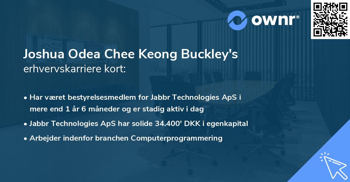 Joshua Odea Chee Keong Buckley's erhvervskarriere kort