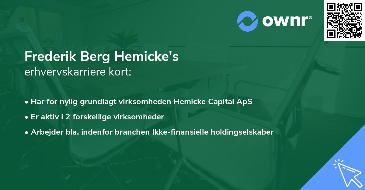 Frederik Berg Hemicke's erhvervskarriere kort
