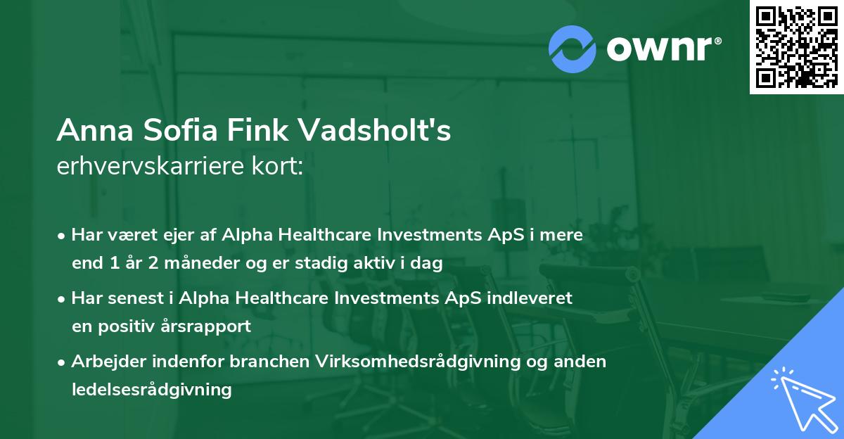 Anna Sofia Fink Vadsholt's erhvervskarriere kort