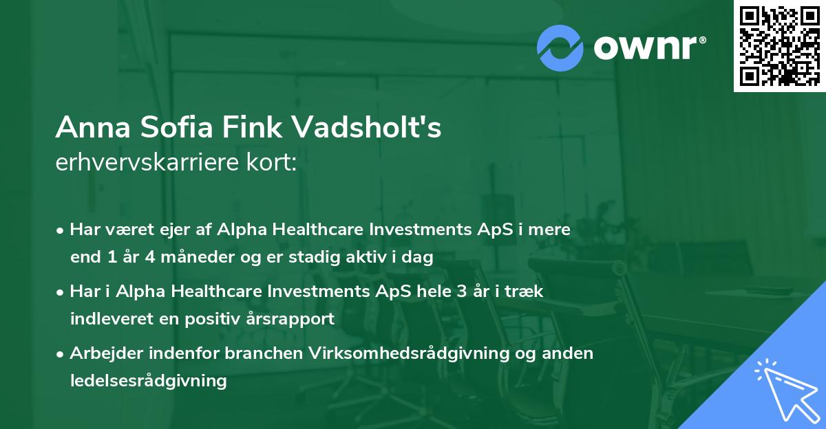 Anna Sofia Fink Vadsholt's erhvervskarriere kort
