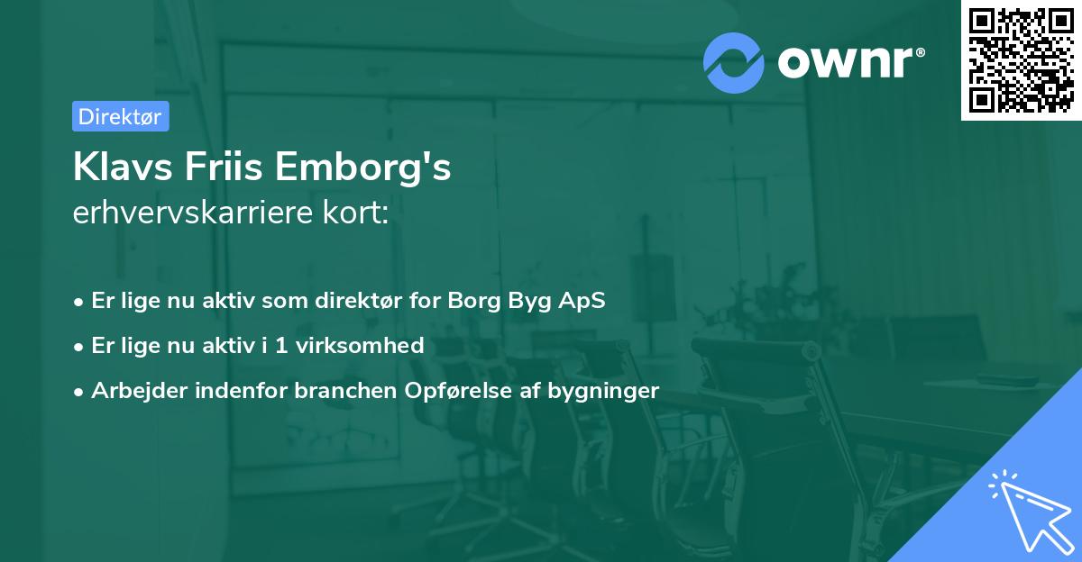 Klavs Friis Emborg's erhvervskarriere kort