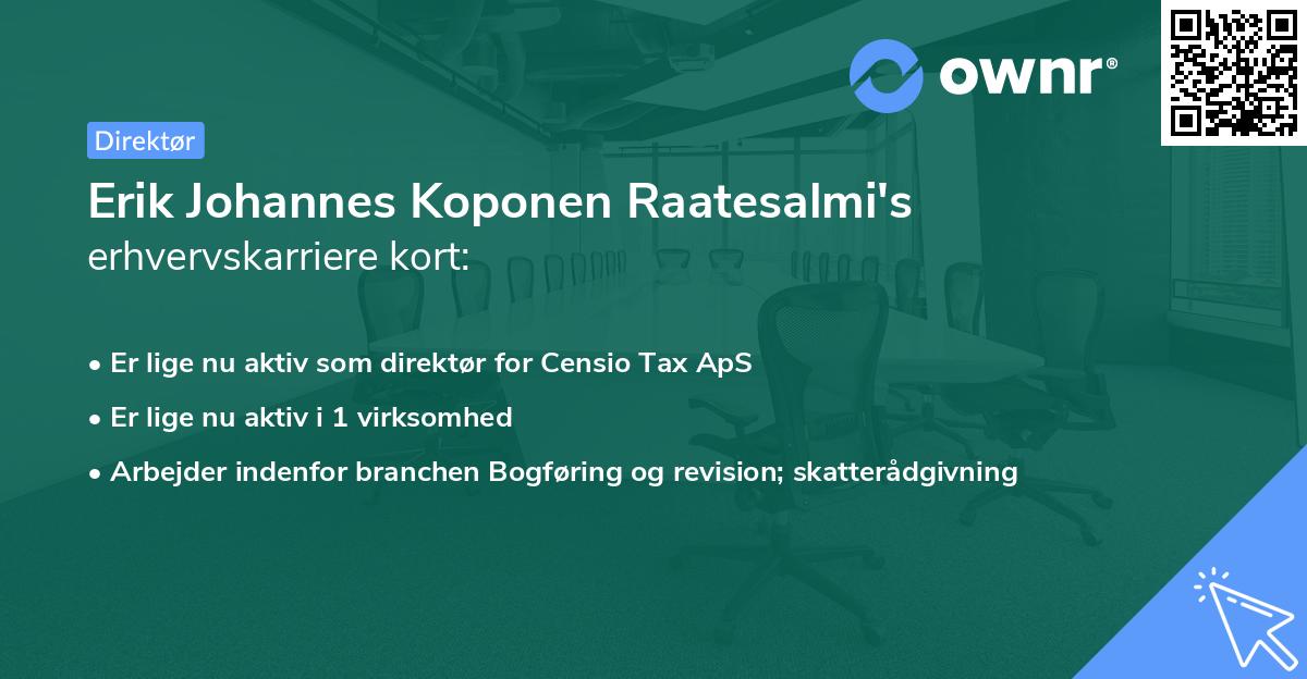 Erik Johannes Koponen Raatesalmi's erhvervskarriere kort