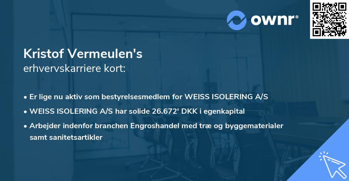 Kristof Vermeulen's erhvervskarriere kort