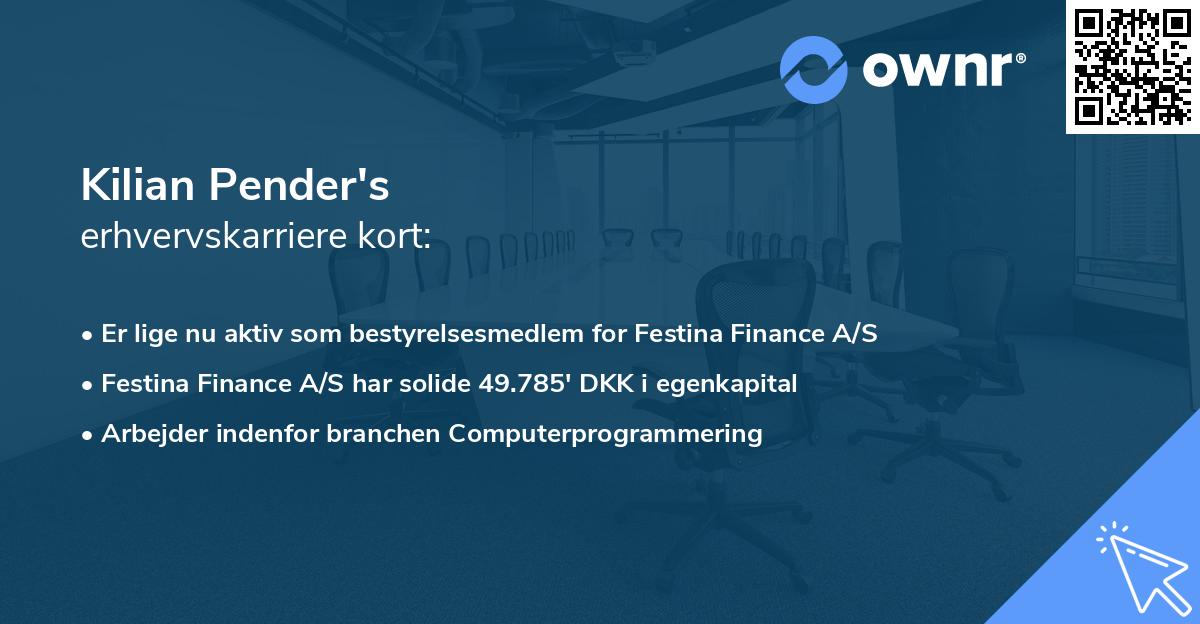 Kilian Pender's erhvervskarriere kort
