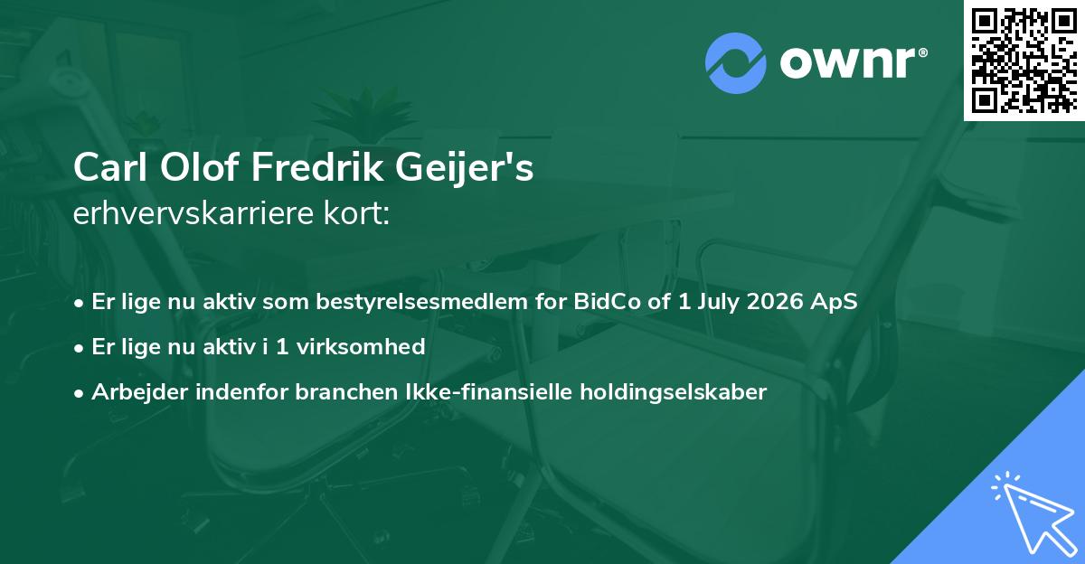Carl Olof Fredrik Geijer's erhvervskarriere kort