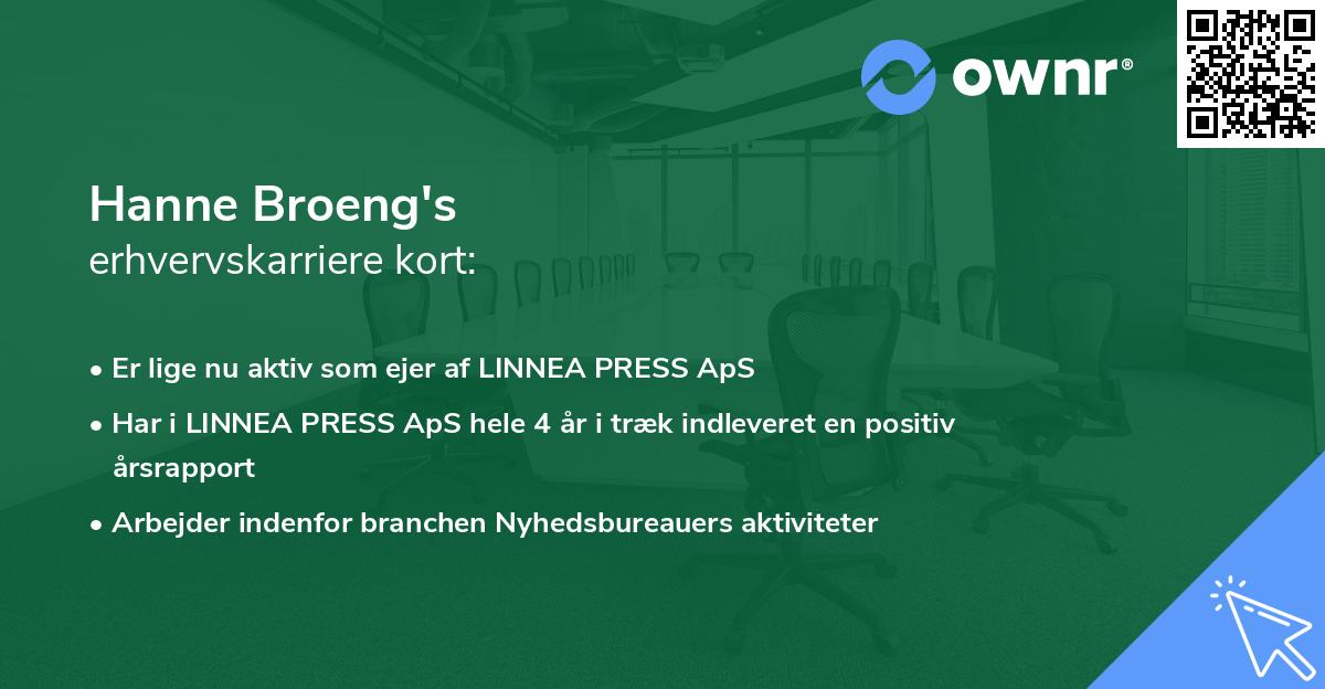 Hanne Broeng's erhvervskarriere kort