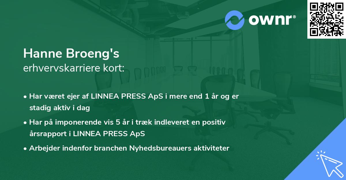 Hanne Broeng's erhvervskarriere kort