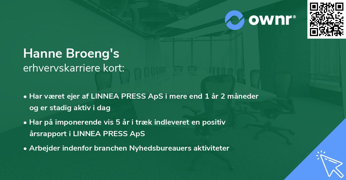 Hanne Broeng's erhvervskarriere kort