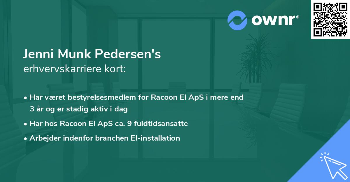 Jenni Munk Pedersen's erhvervskarriere kort