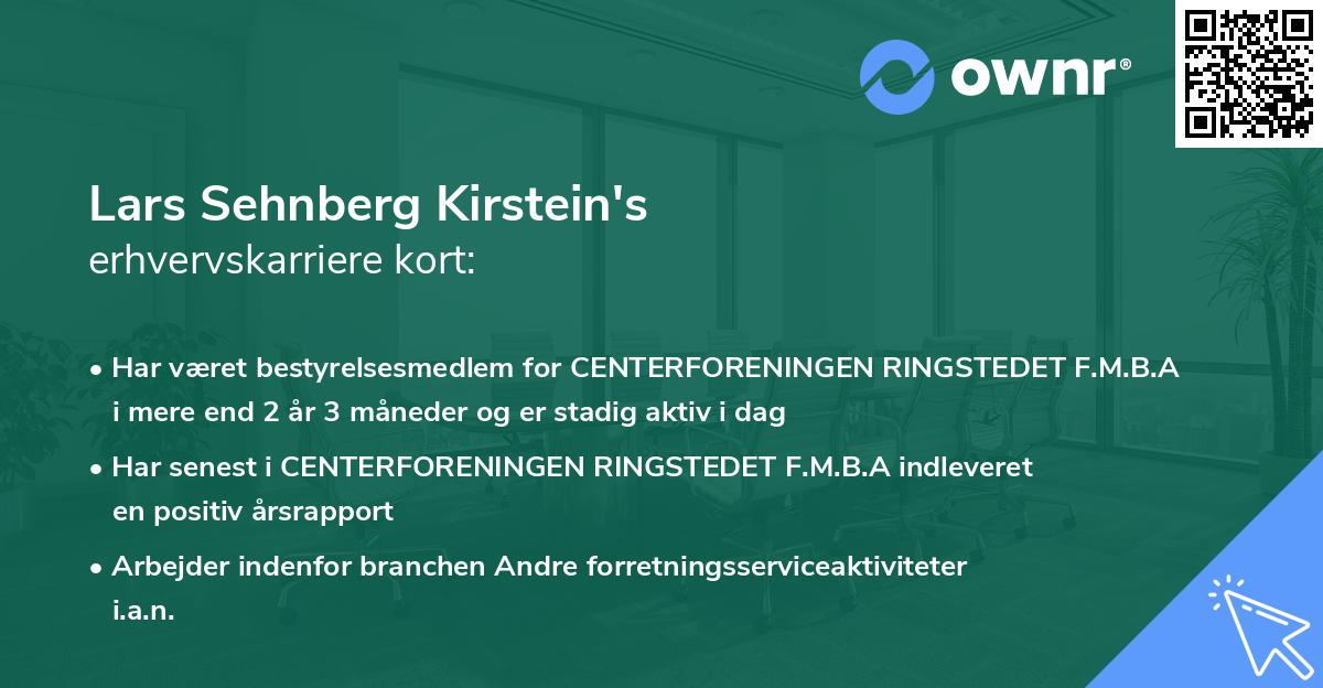 Lars Sehnberg Kirstein's erhvervskarriere kort