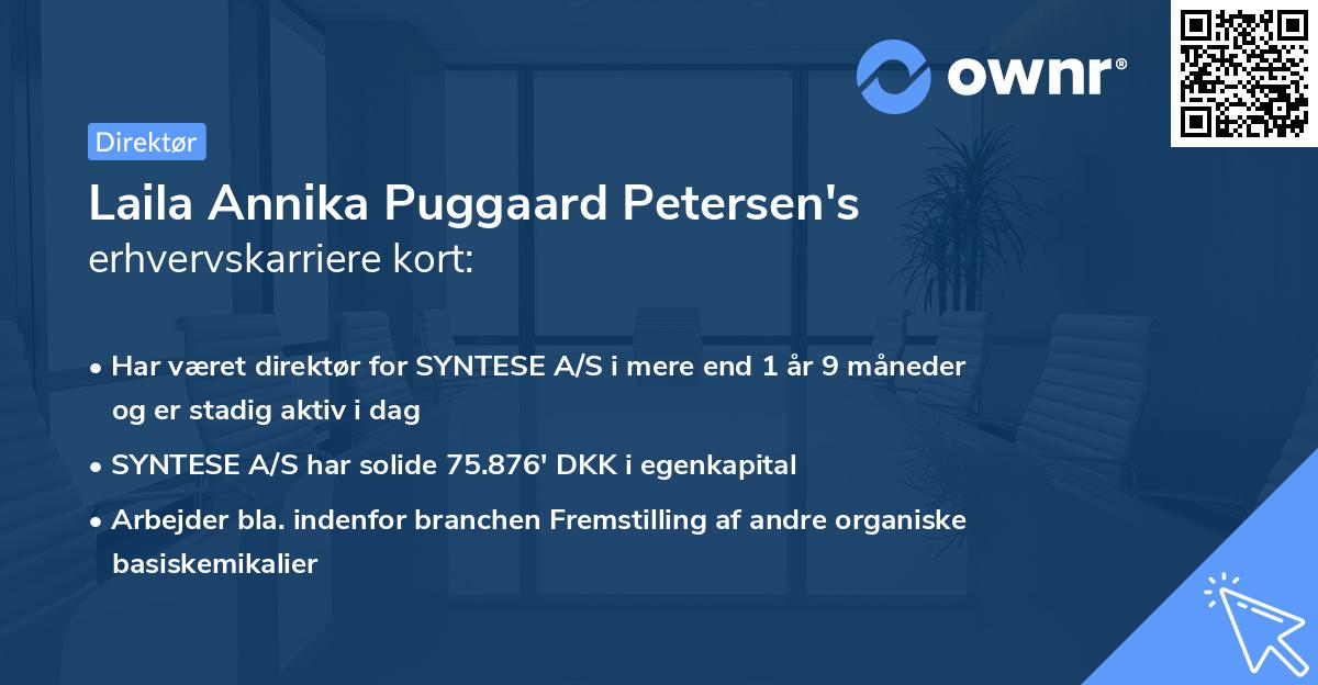Laila Annika Puggaard Petersen's erhvervskarriere kort