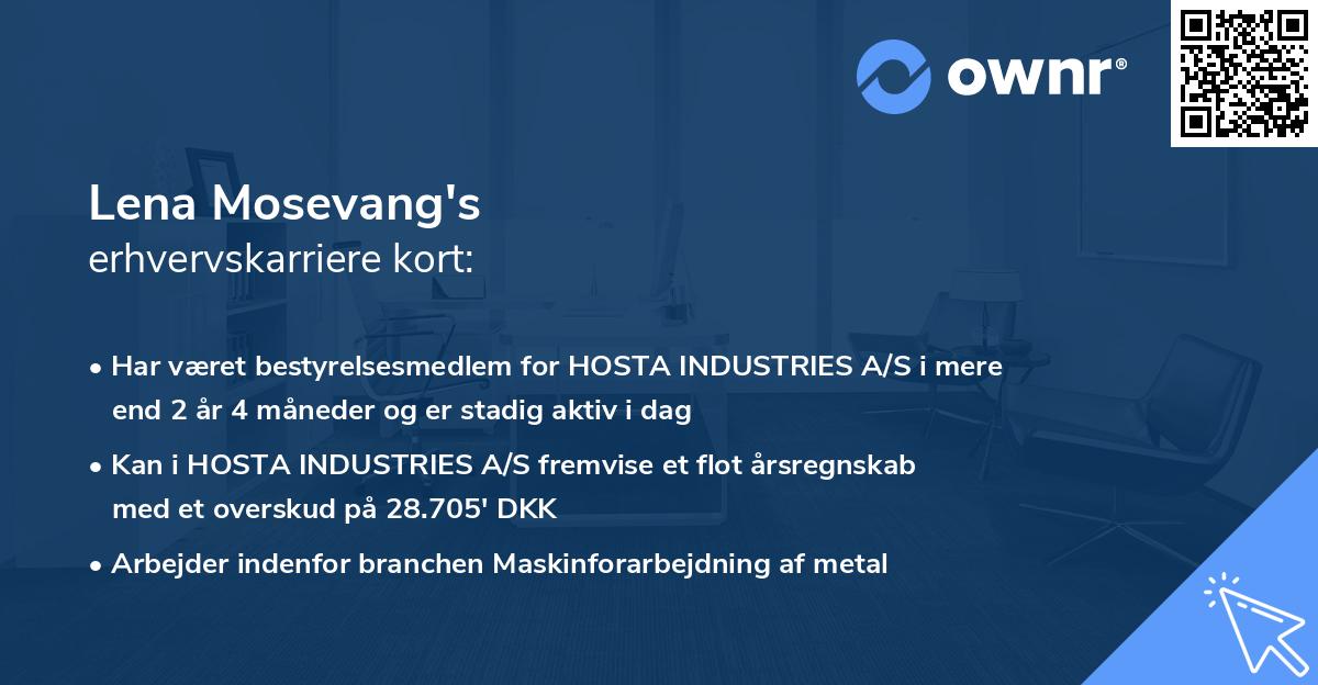Lena Mosevang's erhvervskarriere kort