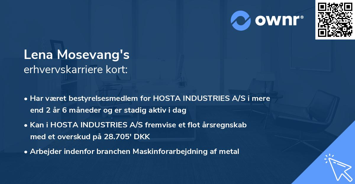 Lena Mosevang's erhvervskarriere kort