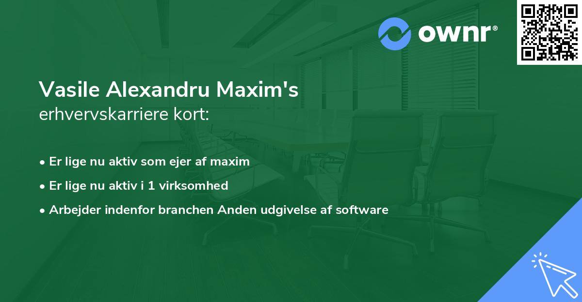 Vasile Alexandru Maxim's erhvervskarriere kort