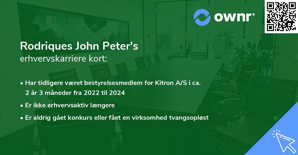 Rodriques John Peter's erhvervskarriere kort