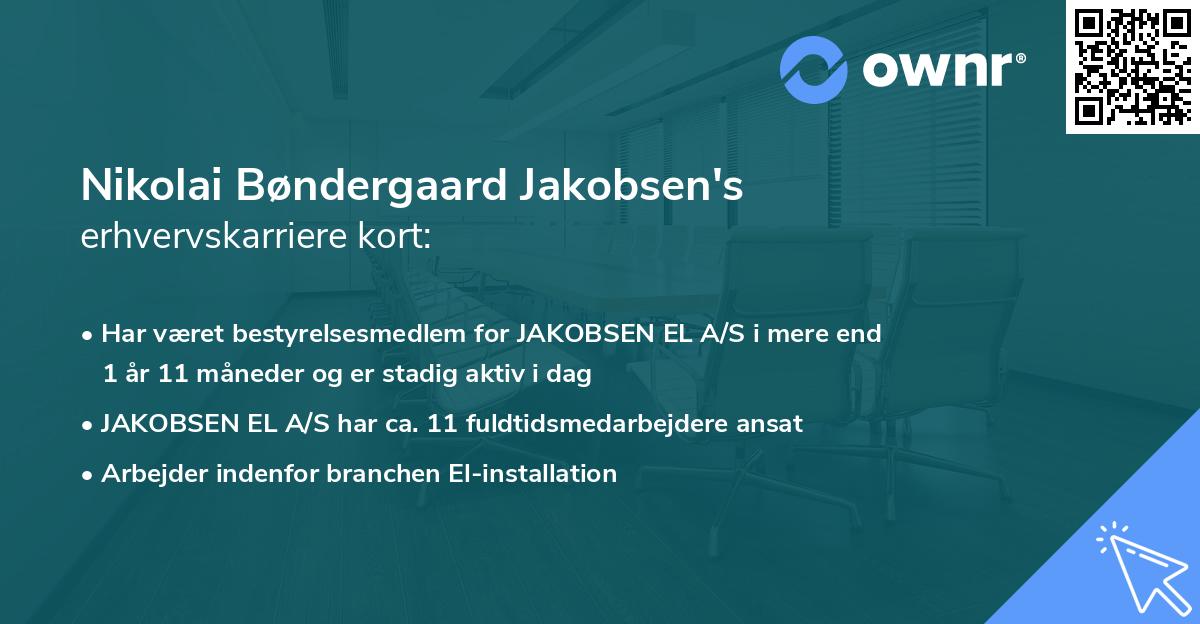 Nikolai Bøndergaard Jakobsen's erhvervskarriere kort