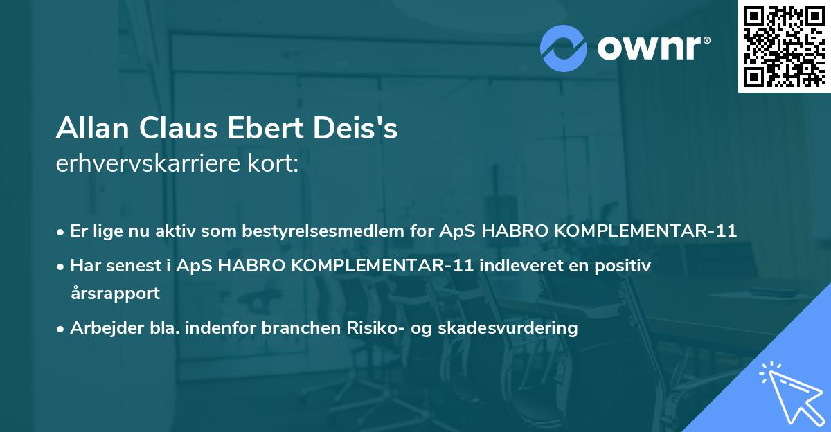 Allan Claus Ebert Deis's erhvervskarriere kort