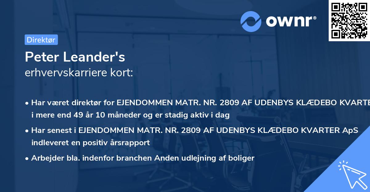 Peter Leander's erhvervskarriere kort