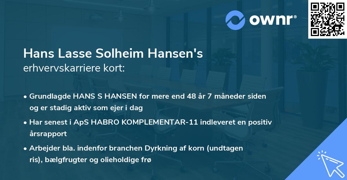 Hans Lasse Solheim Hansen's erhvervskarriere kort