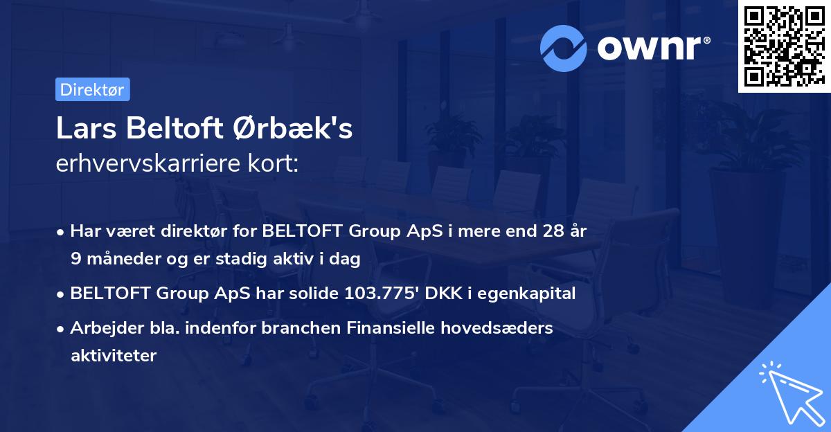 Lars Beltoft Ørbæk's erhvervskarriere kort