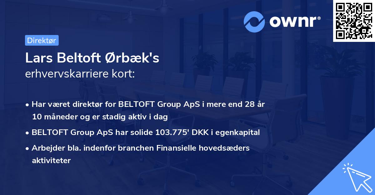 Lars Beltoft Ørbæk's erhvervskarriere kort