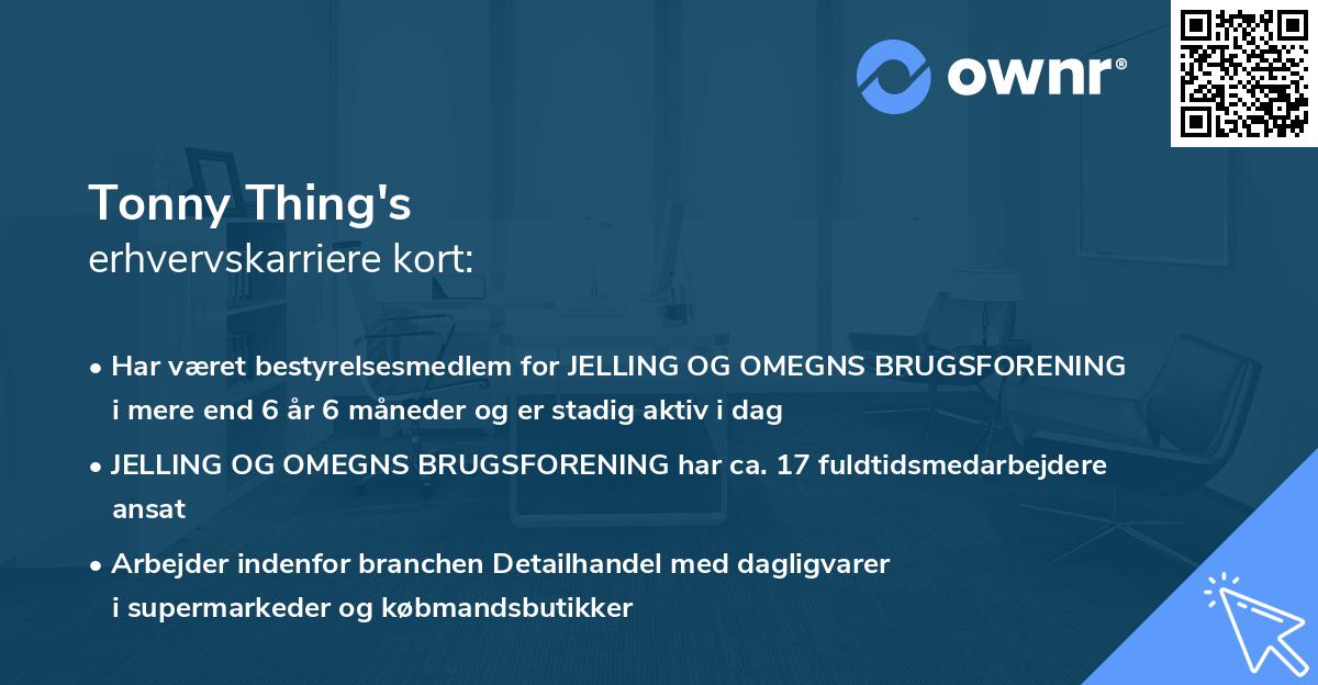 Tonny Thing's erhvervskarriere kort