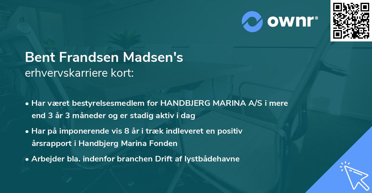 Bent Frandsen Madsen's erhvervskarriere kort
