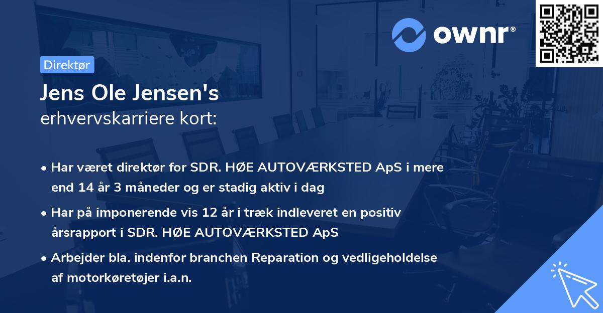 Jens Ole Jensen's erhvervskarriere kort