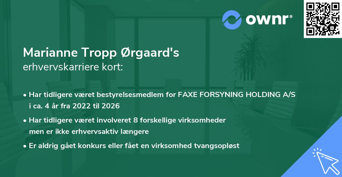 Marianne Tropp Ørgaard's erhvervskarriere kort