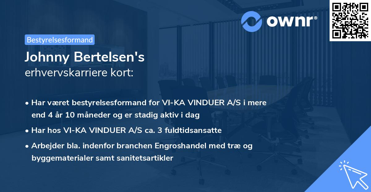 Johnny Bertelsen's erhvervskarriere kort