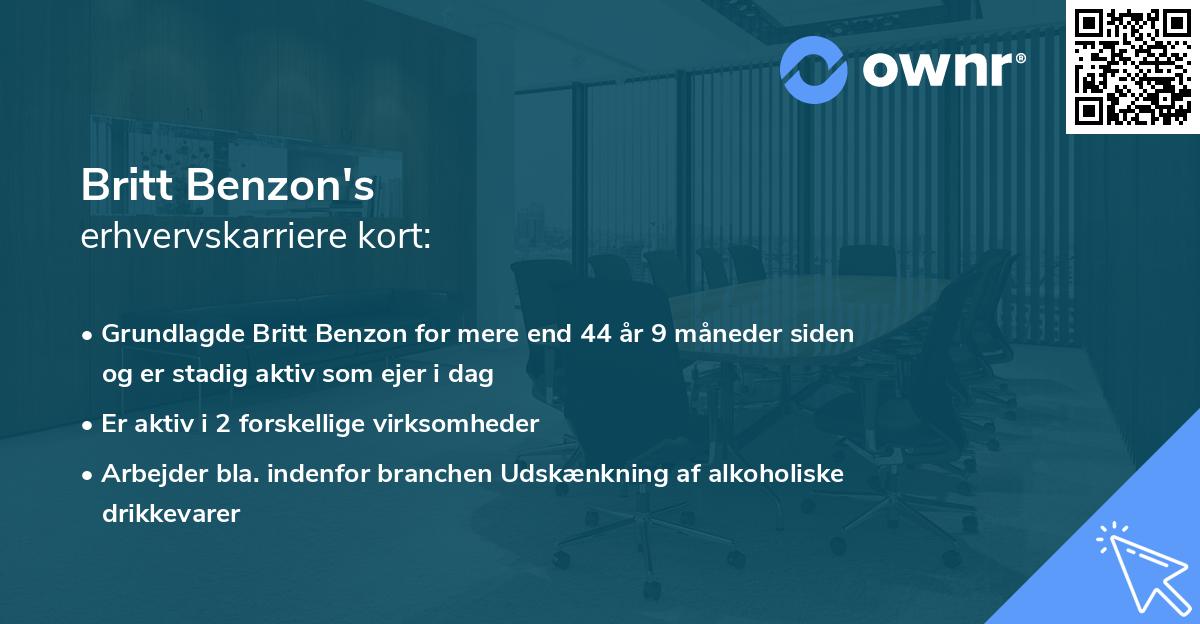 Britt Benzon's erhvervskarriere kort
