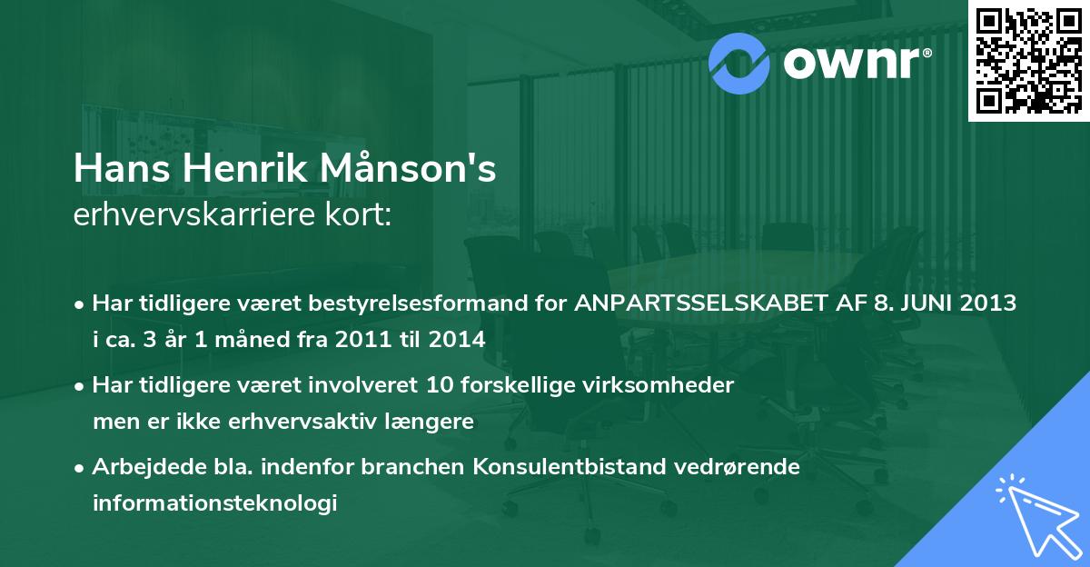 Hans Henrik Månson's erhvervskarriere kort