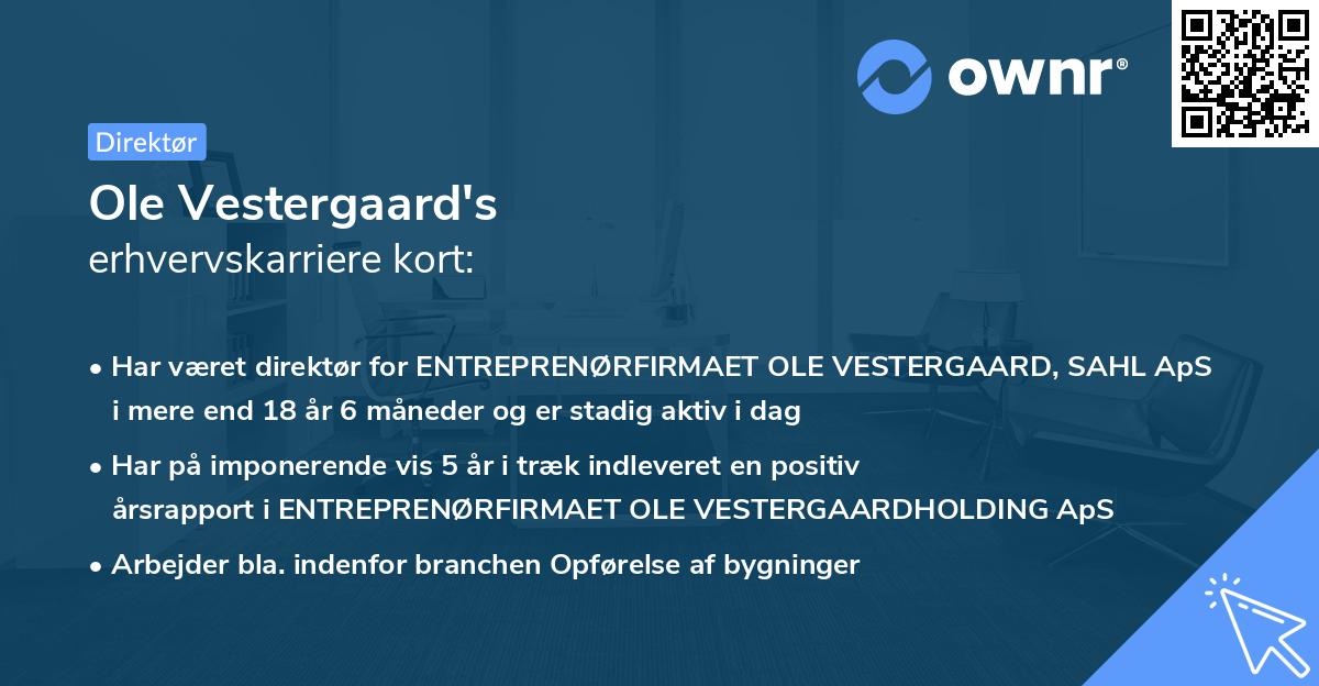 Ole Vestergaard's erhvervskarriere kort